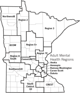 Adult mental health regions in Minnesota