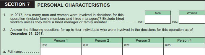 Figure showing Ag census 2017 question asking about personal characteristics.