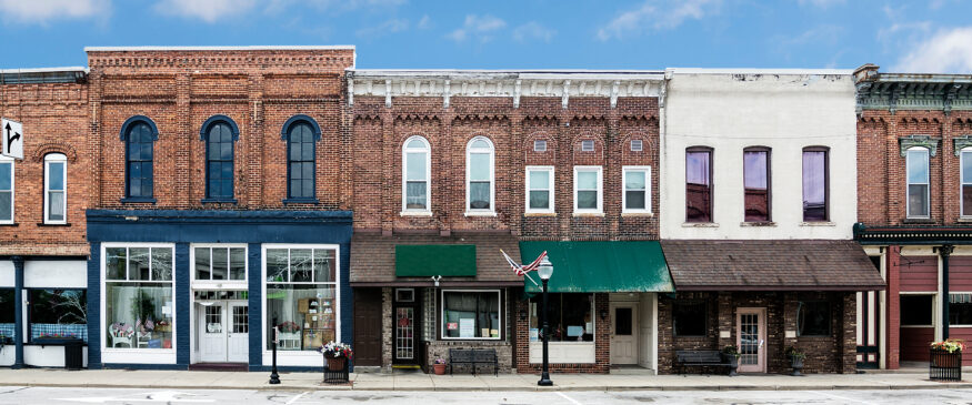 row of small town buildings