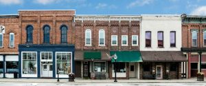 row of small town buildings