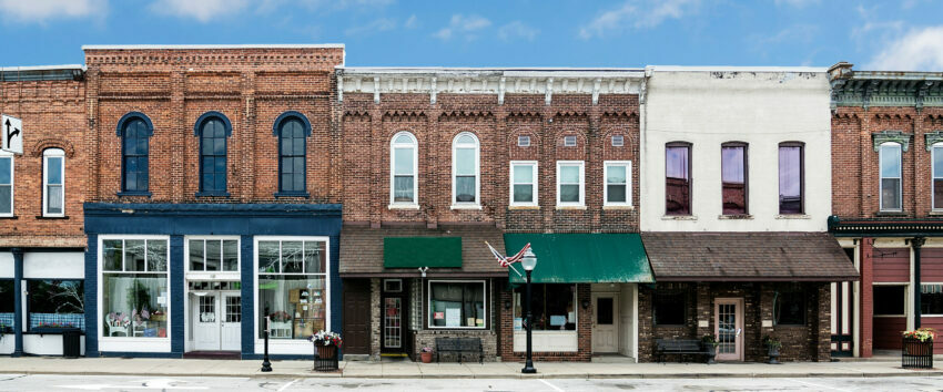 row of small town buildings