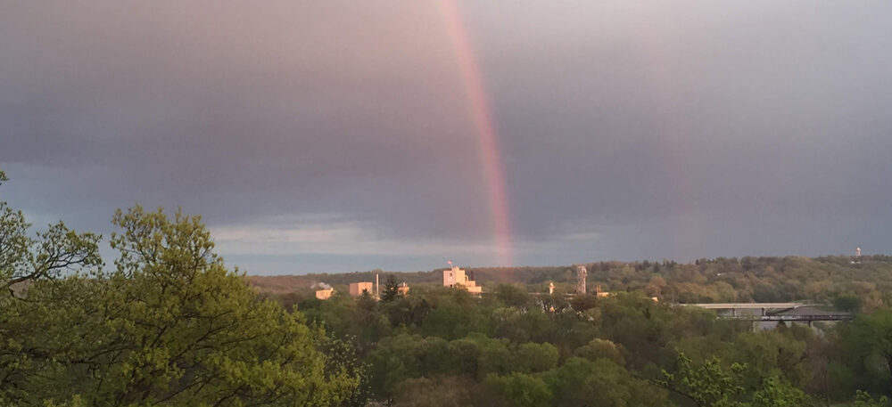 Rainbow over town